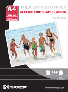 MIRROR PHOTO GLOSSY PAPER, 260GSM 50PACK