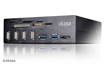 AKASA InterConnect Pro USB panel with USB 3.0 card reader and eSATA for 5.25” PC front bay