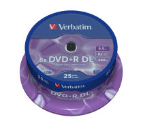 VERBATIM DVD+R DL 8xspeed  DUAL LAYER MEDIA, PACK25.  PRINTABLE SURFACE