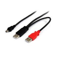 3ft USB Y CABLE FOR EXTERNAL HARD DRIVE - DUAL USB A to MINI B